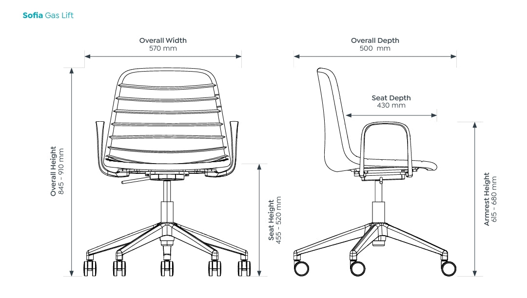 The Sofia Chair with Gas Lift Castor Base (without arm)